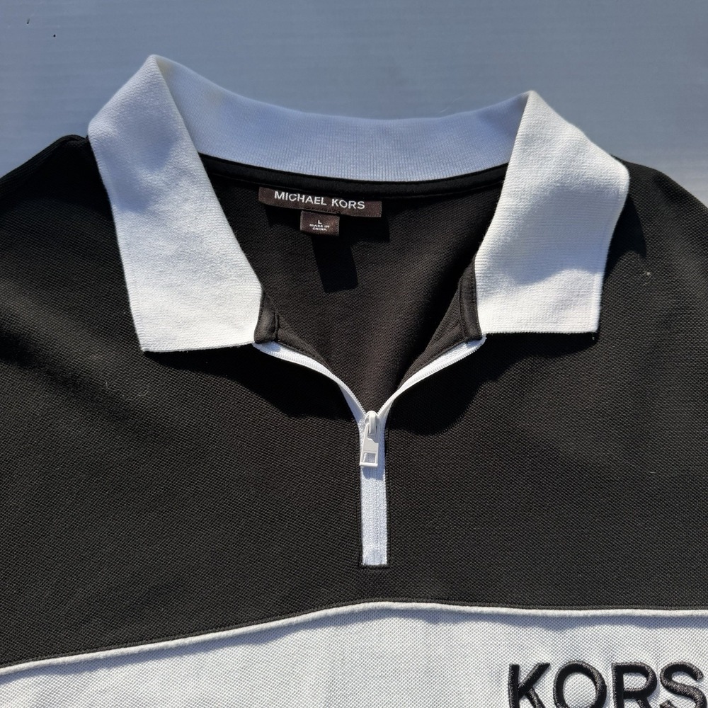 Michael Kors Polo 1/4 Zip Color Block Black Gray Shortsleeve Collared Mens Large - Picture 4 of 5